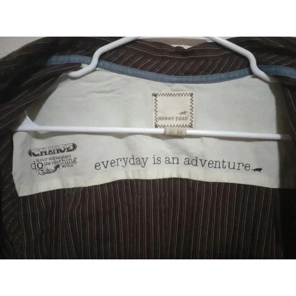 Horny Toad Button Down Brown Stripe Organic Cotton Sustainable Long Sleeve Large - Picture 3 of 6